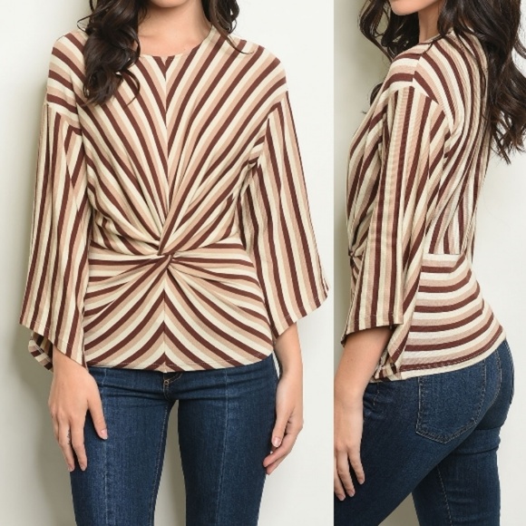 Panel Stripe Front Twist Blouse - Picture 3 of 5